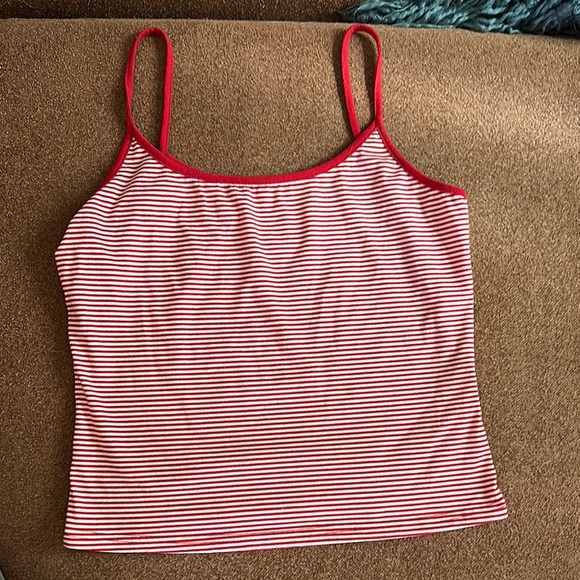 Tops - Red and white striped spaghetti tank